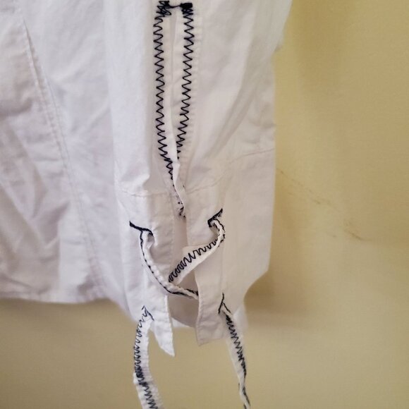 Calvin Klein Vintage White Cotton Blouse Unique Lace Up Cuffs Size XL - Picture 3 of 6